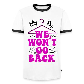 Feminist We Won't Go Back - Men's Ringer Shirt - white/black - Front - AI Model Female 172 light (172cm) & AI Model Male 178 dark (178cm)
