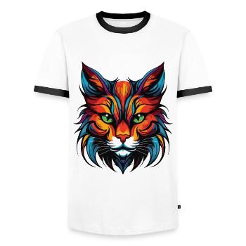 Cat Portrait Head - Men's Ringer Shirt - white/black - Front - AI Model Female 172 light (172cm) & AI Model Male 178 dark (178cm)