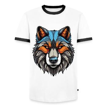 Portrait de chien Husky - T-shirt contrasté Homme - blanc/noir - Devant - AI Model Female 172 light (172cm) & AI Model Male 178 dark (178cm)