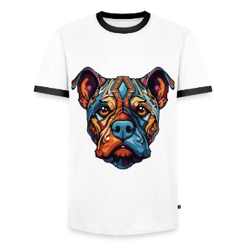 Portrait de chien bouledogue - T-shirt contrasté Homme - blanc/noir - Devant - AI Model Female 172 light (172cm) & AI Model Male 178 dark (178cm)