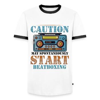 Vorsicht Kann Spontan Anfangen Zu Beatboxen - Männer Kontrast-T-Shirt - Weiß/Schwarz - Vorne - AI Model Female 172 light (172cm) & AI Model Male 178 dark (178cm)