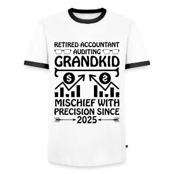 Pensionierte Oma Rentner Pension Buchhalter Bank - Männer Kontrast-T-Shirt - Weiß/Schwarz - Vorne - AI Model Female 172 light (172cm) & AI Model Male 178 dark (178cm)