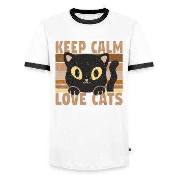Domestic Cat Shorthair Maine Coon Siamese Cat Cat - Men's Ringer Shirt - white/black - Front - AI Model Female 172 light (172cm) & AI Model Male 178 dark (178cm)