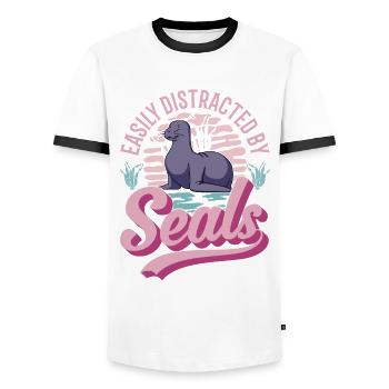 Easily distracted by Seal seal sea lion - Men's Ringer Shirt - white/black - Front - AI Model Female 172 light (172cm) & AI Model Male 178 dark (178cm)