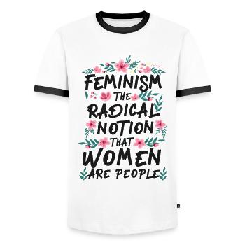 Feminist Feminism The Radical - Men's Ringer Shirt - white/black - Front - AI Model Female 172 light (172cm) & AI Model Male 178 dark (178cm)