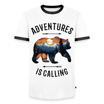 Bear Mountains Camping Mountain Hiking Nature Hiking - Men's Ringer Shirt - white/black - Front - AI Model Female 172 light (172cm) & AI Model Male 178 dark (178cm)