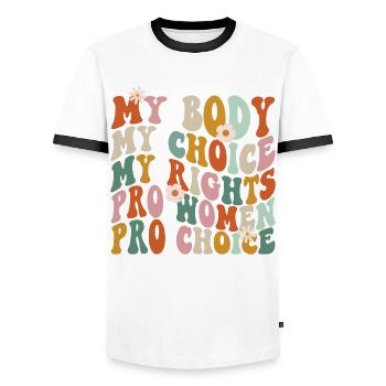 Feminist My Body My Choice My - Men's Ringer Shirt - white/black - Front - AI Model Female 172 light (172cm) & AI Model Male 178 dark (178cm)
