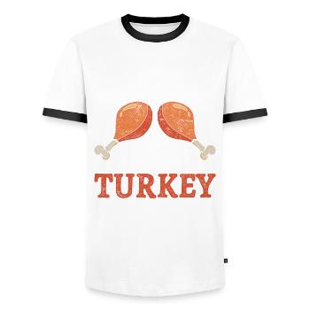 Medieval Festival Just Turkey Leg Medieval Market - Men's Ringer Shirt - white/black - Front - AI Model Female 172 light (172cm) & AI Model Male 178 dark (178cm)