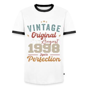 August 1998 Vintage Vintage Birthday Retro - Men's Ringer Shirt - white/black - Front - AI Model Female 172 light (172cm) & AI Model Male 178 dark (178cm)