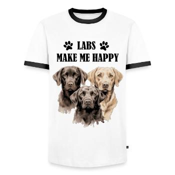 Labrador Happy Paw Four-legged Dog Dog Mom Wau - Men's Ringer Shirt - white/black - Front - AI Model Female 172 light (172cm) & AI Model Male 178 dark (178cm)