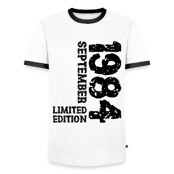 1984 Septembre Edition Limitée 39th Birthday Deco - T-shirt contrasté Homme - blanc/noir - Devant - AI Model Female 172 light (172cm) & AI Model Male 178 dark (178cm)