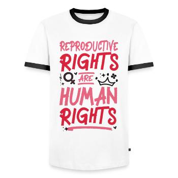 Feminist Reproductive Rights Are - Men's Ringer Shirt - white/black - Front - AI Model Female 172 light (172cm) & AI Model Male 178 dark (178cm)
