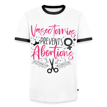 Feminist Vasectomies Prevents - Männer Kontrast-T-Shirt - Weiß/Schwarz - Vorne - AI Model Female 172 light (172cm) & AI Model Male 178 dark (178cm)