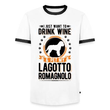 Lagotto Romagnolo et vin - T-shirt contrasté Homme - blanc/noir - Devant - AI Model Female 172 light (172cm) & AI Model Male 178 dark (178cm)