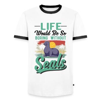 Cadeau de phoque Phoque Lion de mer - T-shirt contrasté Homme - blanc/noir - Devant - AI Model Female 172 light (172cm) & AI Model Male 178 dark (178cm)