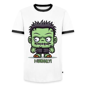 Petit zombie affamé - T-shirt contrasté Homme - blanc/noir - Devant - AI Model Female 172 light (172cm) & AI Model Male 178 dark (178cm)
