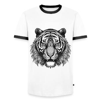 Tiger Portrait Animal - Men's Ringer Shirt - white/black - Front - AI Model Female 172 light (172cm) & AI Model Male 178 dark (178cm)