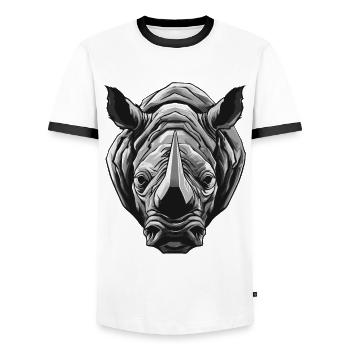 Rhinocéros Portrait Animal - T-shirt contrasté Homme - blanc/noir - Devant - AI Model Female 172 light (172cm) & AI Model Male 178 dark (178cm)