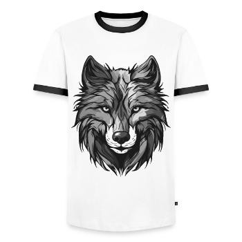 Wolf Portrait Animal - Men's Ringer Shirt - white/black - Front - AI Model Female 172 light (172cm) & AI Model Male 178 dark (178cm)