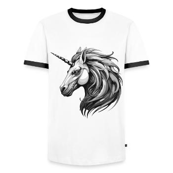Licorne Portrait Animal - T-shirt contrasté Homme - blanc/noir - Devant - AI Model Female 172 light (172cm) & AI Model Male 178 dark (178cm)