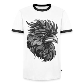 Coq Portrait Animal - T-shirt contrasté Homme - blanc/noir - Devant - AI Model Female 172 light (172cm) & AI Model Male 178 dark (178cm)