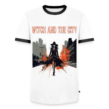 Ambiance effrayante d’Halloween - T-shirt contrasté Homme - blanc/noir - Devant - AI Model Female 172 light (172cm) & AI Model Male 178 dark (178cm)