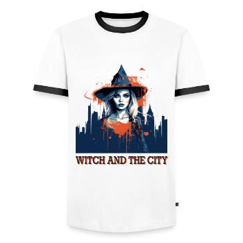 Ambiance effrayante d’Halloween - T-shirt contrasté Homme - blanc/noir - Devant - AI Model Female 172 light (172cm) & AI Model Male 178 dark (178cm)