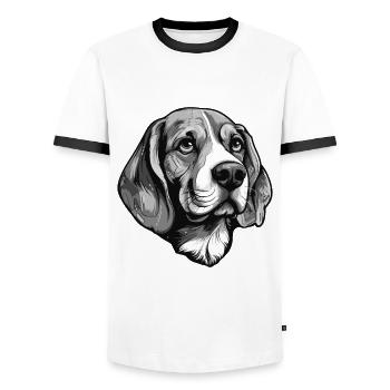 Beagle Dog Portrait Animal - T-shirt contrasté Homme - blanc/noir - Devant - AI Model Female 172 light (172cm) & AI Model Male 178 dark (178cm)