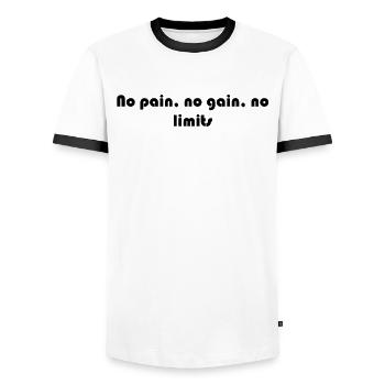 Fitness - Pas de douleur, pas de gain, pas de limites - T-shirt contrasté Homme - blanc/noir - Devant - AI Model Female 172 light (172cm) & AI Model Male 178 dark (178cm)