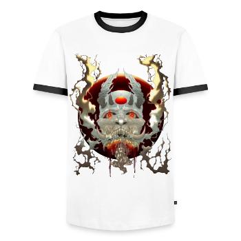 Masque de démon Oni - T-shirt contrasté Homme - blanc/noir - Devant - AI Model Female 172 light (172cm) & AI Model Male 178 dark (178cm)
