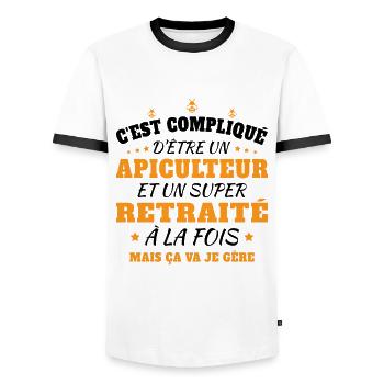 Un Apiculteur et un Super Retraité Cadeau Humour - T-shirt contrasté Homme - blanc/noir - Devant - AI Model Female 172 light (172cm) & AI Model Male 178 dark (178cm)