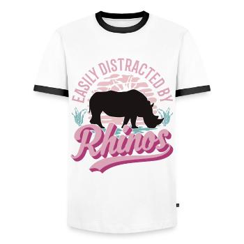 Easily distracted by Rhinos Rhino - Men's Ringer Shirt - white/black - Front - AI Model Female 172 light (172cm) & AI Model Male 178 dark (178cm)