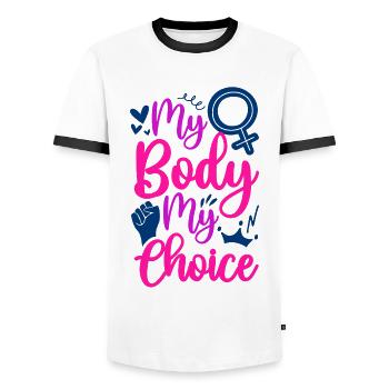 Féministe Mon corps Mon choix - T-shirt contrasté Homme - blanc/noir - Devant - AI Model Female 172 light (172cm) & AI Model Male 178 dark (178cm)