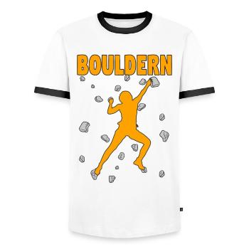 Bouldern Boulder Klettern Boulderer Bouldering - Männer Kontrast-T-Shirt - Weiß/Schwarz - Vorne - AI Model Female 172 light (172cm) & AI Model Male 178 dark (178cm)