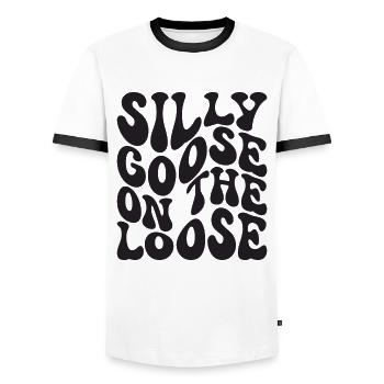 The stupid goose at large - Men's Ringer Shirt - white/black - Front - AI Model Female 172 light (172cm) & AI Model Male 178 dark (178cm)