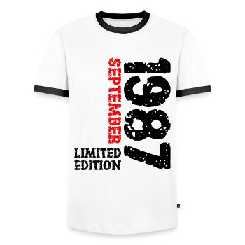 1987 September Limited Edition 36. Geburtstag Deko - Männer Kontrast-T-Shirt - Weiß/Schwarz - Vorne - AI Model Female 172 light (172cm) & AI Model Male 178 dark (178cm)