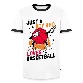Just A Boy Who Loves Basketball Sports Gift Idea - Men's Ringer Shirt - white/black - Front - AI Model Female 172 light (172cm) & AI Model Male 178 dark (178cm)
