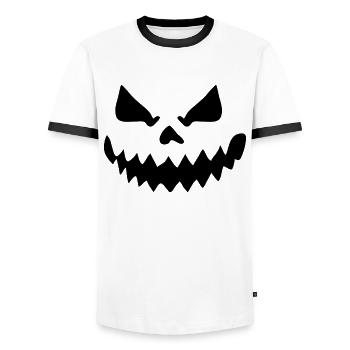 Spukhaftes Halloween Jack O'Lantern Kürbis Gesicht - Männer Kontrast-T-Shirt - Weiß/Schwarz - Vorne - AI Model Female 172 light (172cm) & AI Model Male 178 dark (178cm)