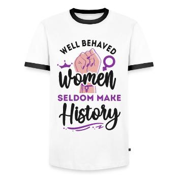 Feminist Well Behaved Women Seldom - Men's Ringer Shirt - white/black - Front - AI Model Female 172 light (172cm) & AI Model Male 178 dark (178cm)