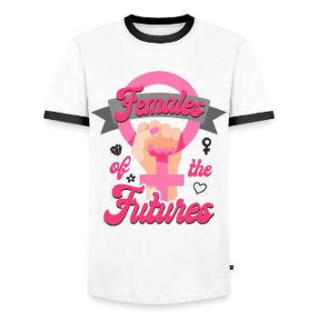 Femmes féministes du futur - T-shirt contrasté Homme - blanc/noir - Devant - AI Model Female 172 light (172cm) & AI Model Male 178 dark (178cm)
