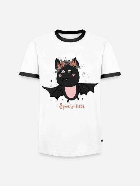 Retro Halloween Design: Spooky Babe Bat - Men's Ringer Shirt - white/black