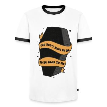 Salem 1692 Retro Humorous Halloween Costume - Men's Ringer Shirt - white/black - Front - AI Model Female 172 light (172cm) & AI Model Male 178 dark (178cm)
