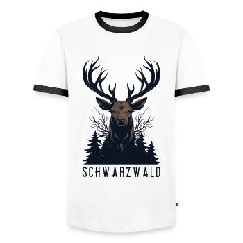 Schwarzwald Hirsch Jäger Heimat Urlaub - Männer Kontrast-T-Shirt - Weiß/Schwarz - Vorne - AI Model Female 172 light (172cm) & AI Model Male 178 dark (178cm)
