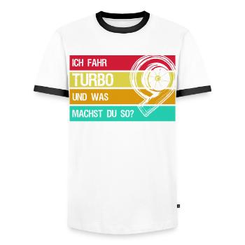 Turbolader Werkstatt Retro Tuning - Männer Kontrast-T-Shirt - Weiß/Schwarz - Vorne - AI Model Female 172 light (172cm) & AI Model Male 178 dark (178cm)