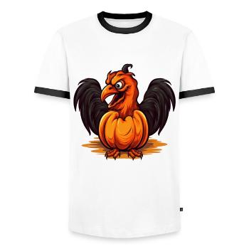 Chicken Pumpkin Lazy Halloween Party Costume - Men's Ringer Shirt - white/black - Front - AI Model Female 172 light (172cm) & AI Model Male 178 dark (178cm)
