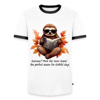 Sloth for cool autumn season lounging in style - Men's Ringer Shirt - white/black - Front - AI Model Female 172 light (172cm) & AI Model Male 178 dark (178cm)