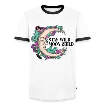 Halloween Magic: Lune endormie avec des cristaux - T-shirt contrasté Homme - blanc/noir - Devant - AI Model Female 172 light (172cm) & AI Model Male 178 dark (178cm)