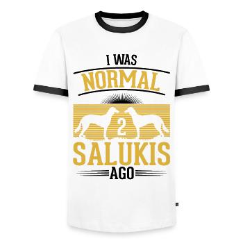 Saluki Dog Persian Greyhound - Men's Ringer Shirt - white/black - Front - AI Model Female 172 light (172cm) & AI Model Male 178 dark (178cm)