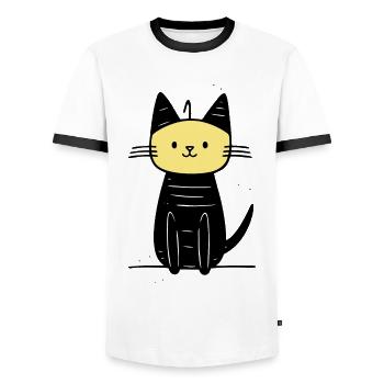cute cat - Men's Ringer Shirt - white/black - Front - AI Model Female 172 light (172cm) & AI Model Male 178 dark (178cm)