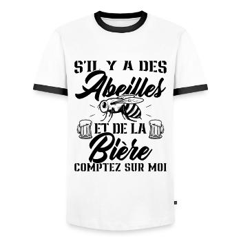 S'il y a des abeilles et de la bière - T-shirt contrasté Homme - blanc/noir - Devant - AI Model Female 172 light (172cm) & AI Model Male 178 dark (178cm)